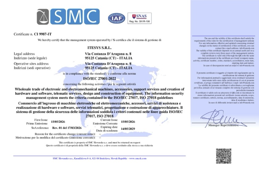 Certificato ISO 27000 ITESYS